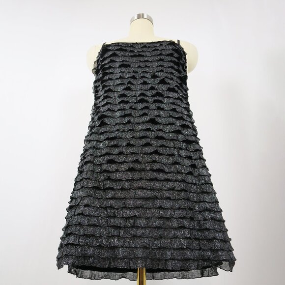 Free People Rows of Ruffles Dress Black Glitter Cascade Ruffle Slip Dress M NWOT - Picture 10 of 16
